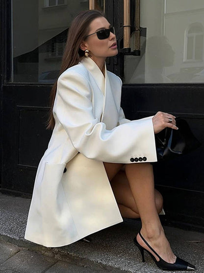 Cocolii blazer femme unicolore v-cou poches manches longues femme élégant vintage simple décontracté veste