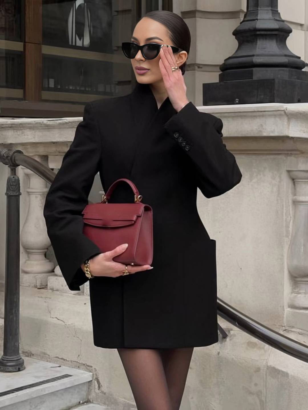 Cocolii blazer femme unicolore v-cou poches manches longues femme élégant vintage simple décontracté veste