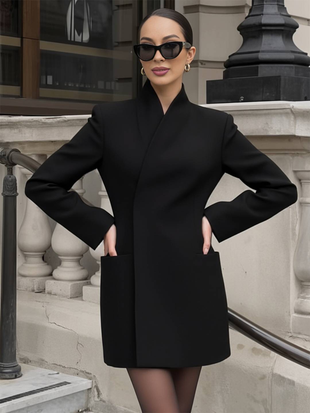 Cocolii blazer femme unicolore v-cou poches manches longues femme élégant vintage simple décontracté veste