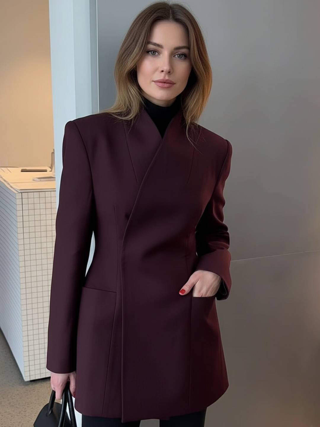 Cocolii blazer femme unicolore v-cou poches manches longues femme élégant vintage simple décontracté veste