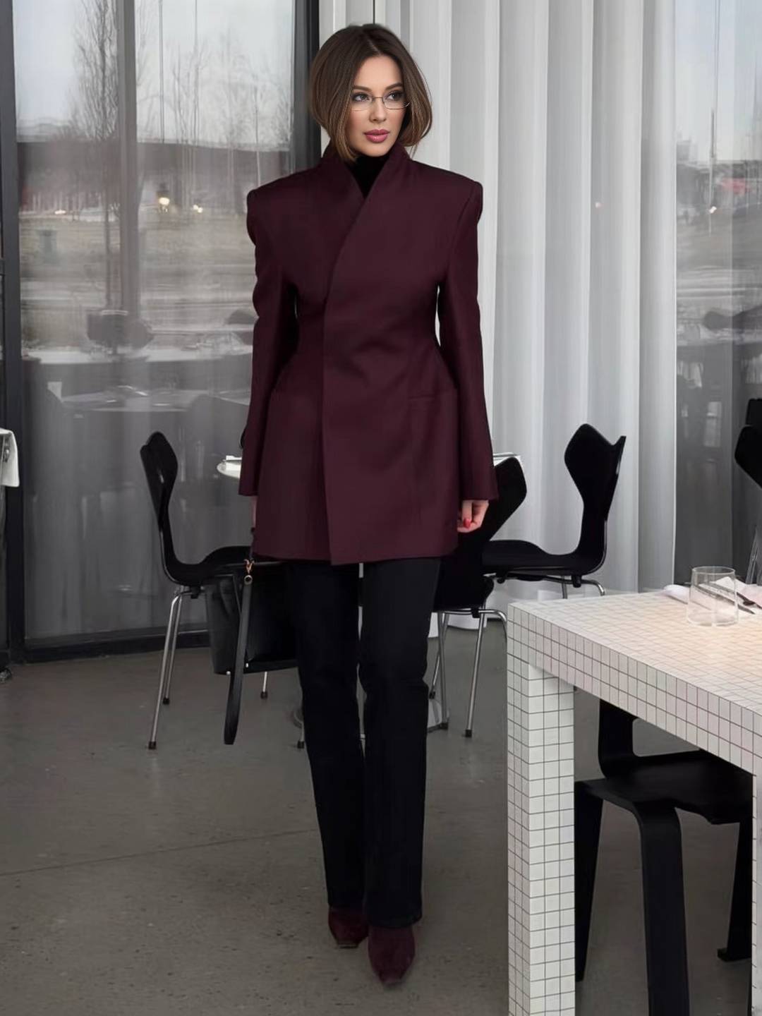 Cocolii blazer femme unicolore v-cou poches manches longues femme élégant vintage simple décontracté veste