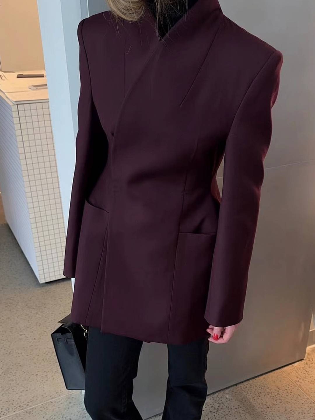 Cocolii blazer femme unicolore v-cou poches manches longues femme élégant vintage simple décontracté veste