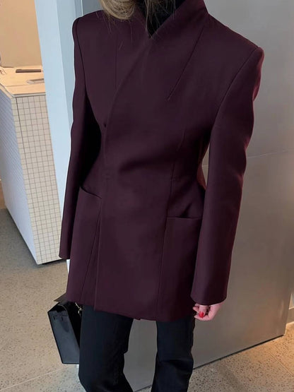 Cocolii blazer femme unicolore v-cou poches manches longues femme élégant vintage simple décontracté veste