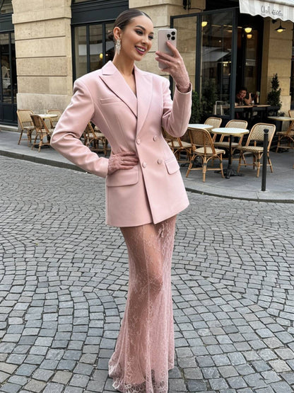 Cocolii blazer femme double boutonnage col revers manches longues élégant vintage décontracté veste style tailleur