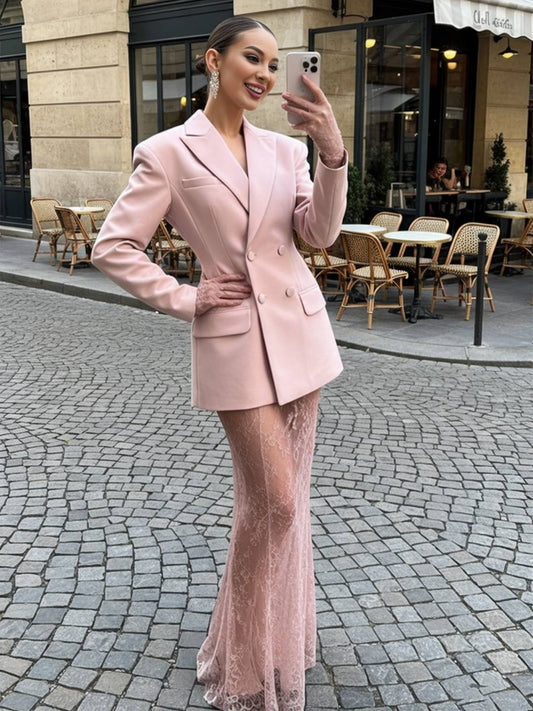 Cocolii blazer femme double boutonnage col revers manches longues élégant vintage décontracté veste style tailleur