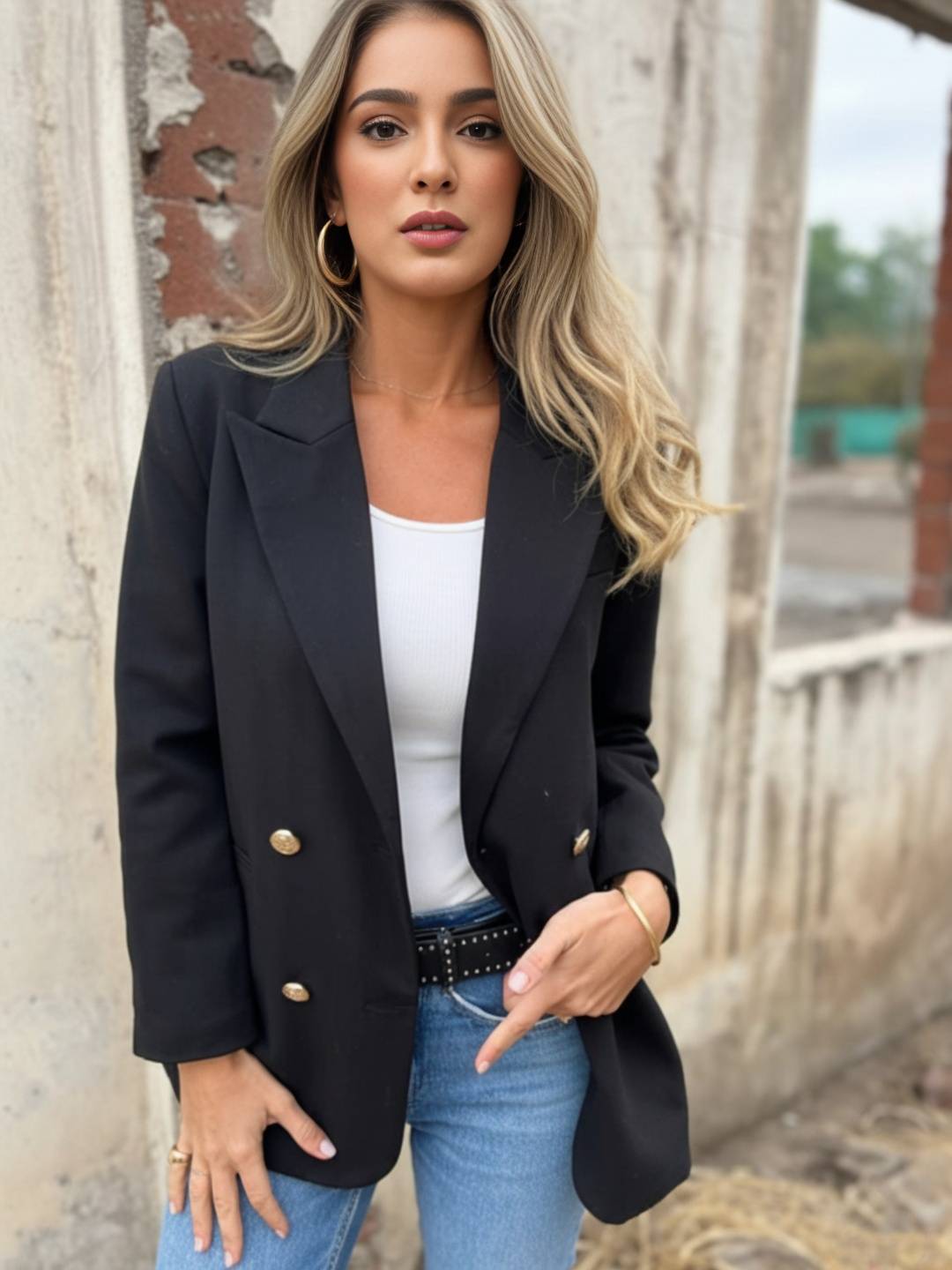 Cocolii blazer femme décontracté élégant double boutonnage manches longues slim veste de costume bureau travail automne