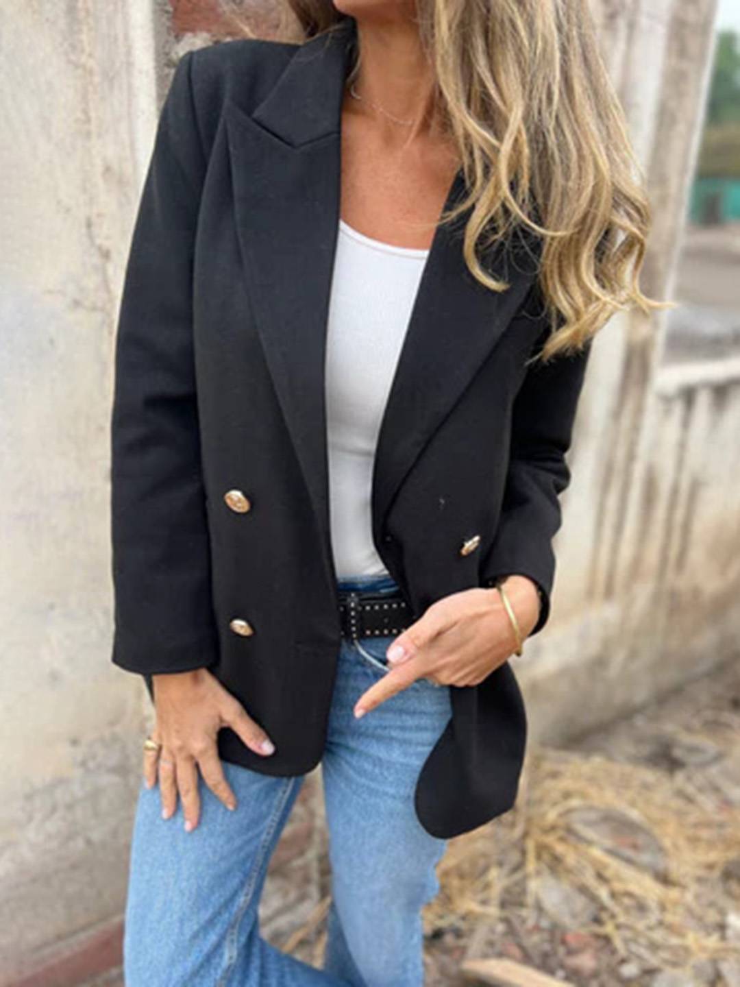 Cocolii blazer femme décontracté élégant double boutonnage manches longues slim veste de costume bureau travail automne