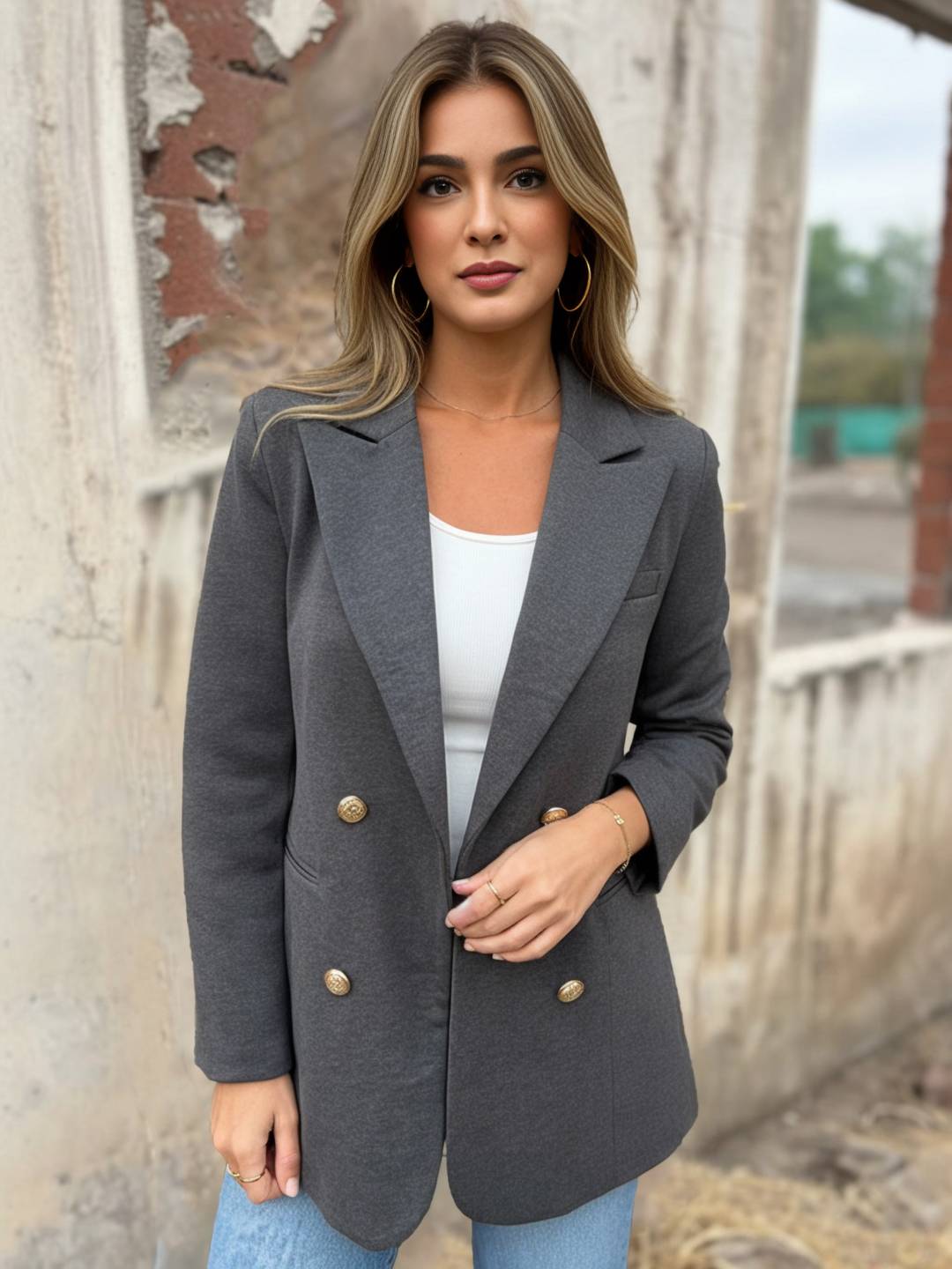 Cocolii blazer femme décontracté élégant double boutonnage manches longues slim veste de costume bureau travail automne