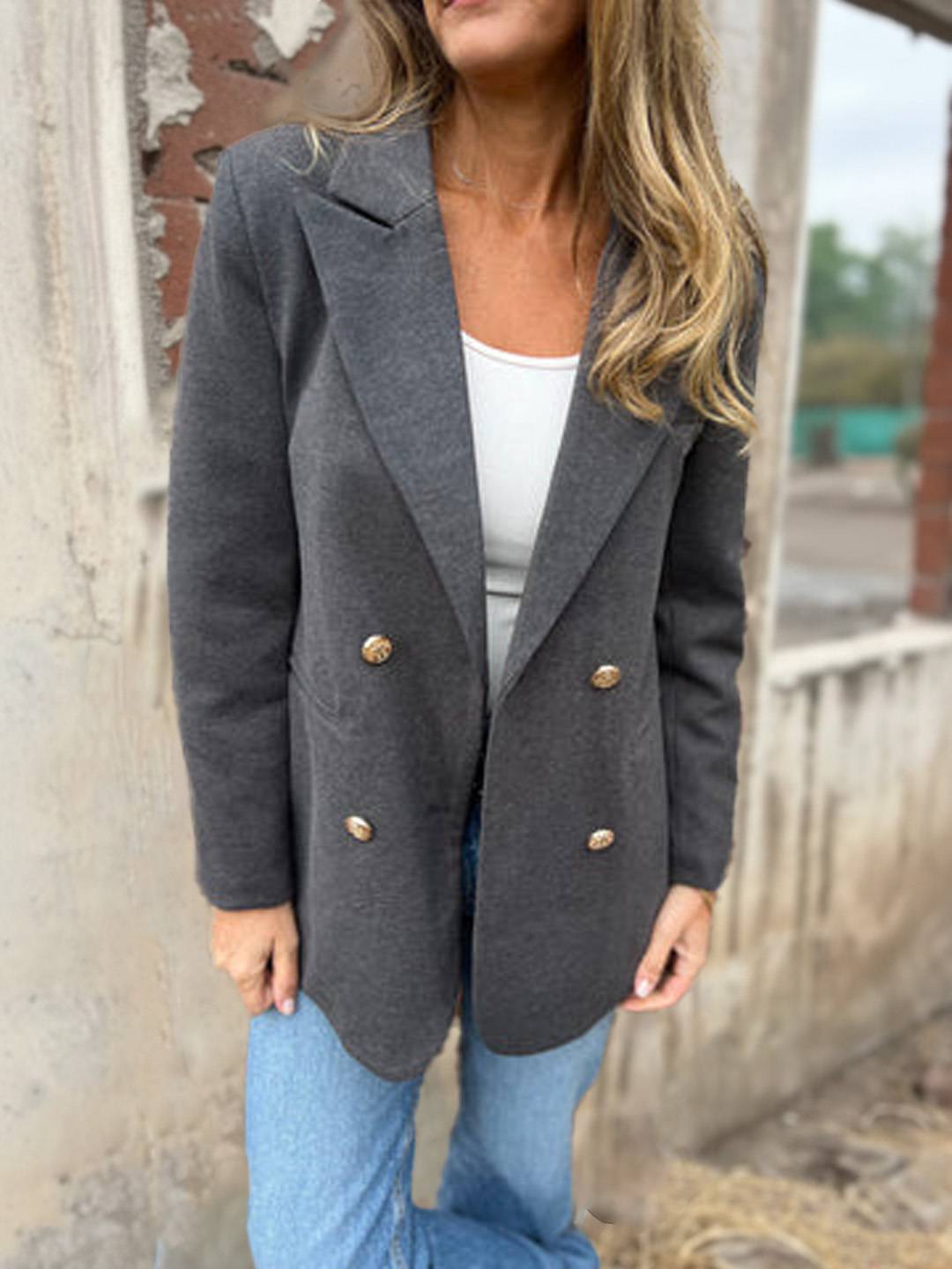 Cocolii blazer femme décontracté élégant double boutonnage manches longues slim veste de costume bureau travail automne