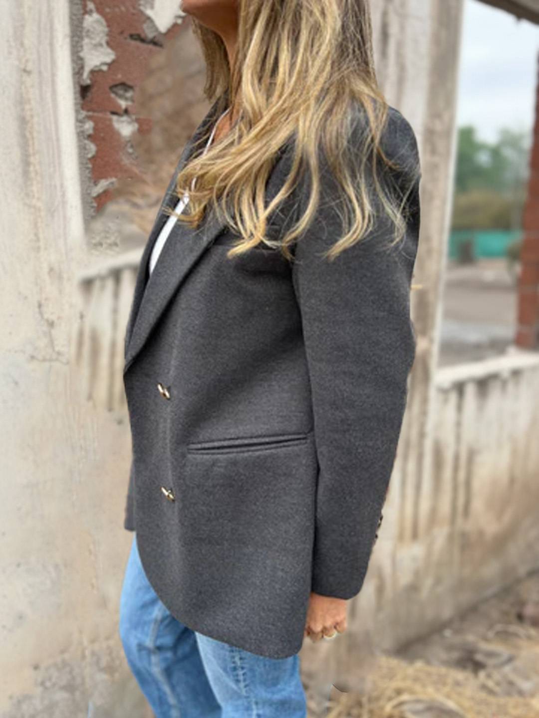 Cocolii blazer femme décontracté élégant double boutonnage manches longues slim veste de costume bureau travail automne