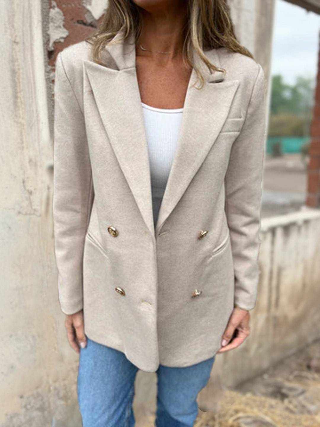 Cocolii blazer femme décontracté élégant double boutonnage manches longues slim veste de costume bureau travail automne