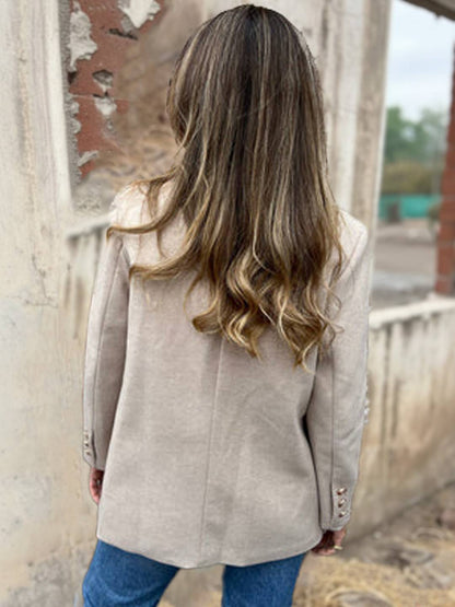 Cocolii blazer femme décontracté élégant double boutonnage manches longues slim veste de costume bureau travail automne