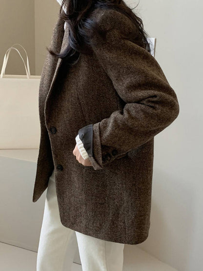 Cocolii blazer femme en laine chevrons poches col revers oversize chic décontracté manteau pour bureau automne