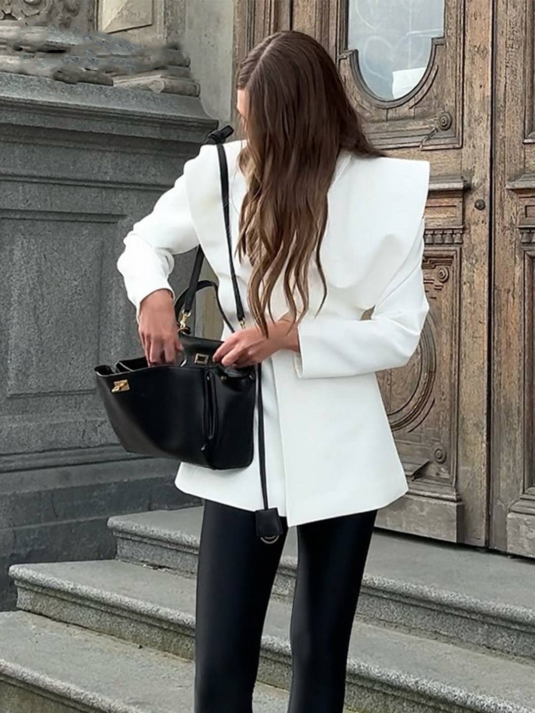 Cocolii veste blazer femme découpes boutons poches v-cou manches longues femme élégant décontracté vintage pour bureau