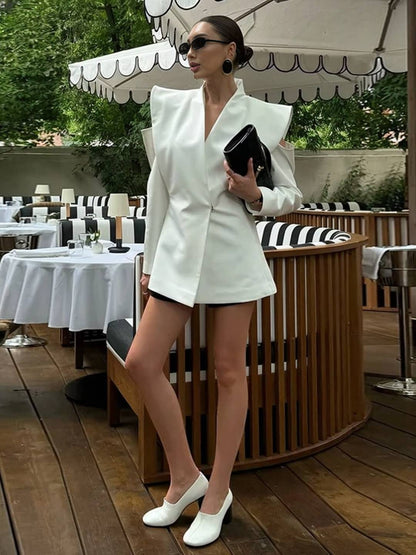 Cocolii veste blazer femme découpes boutons poches v-cou manches longues femme élégant décontracté vintage pour bureau