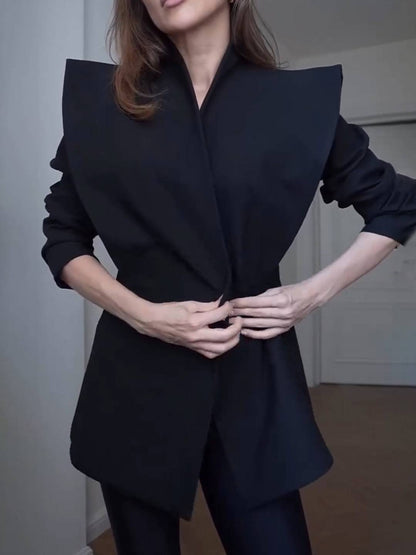 Cocolii veste blazer femme découpes boutons poches v-cou manches longues femme élégant décontracté vintage pour bureau