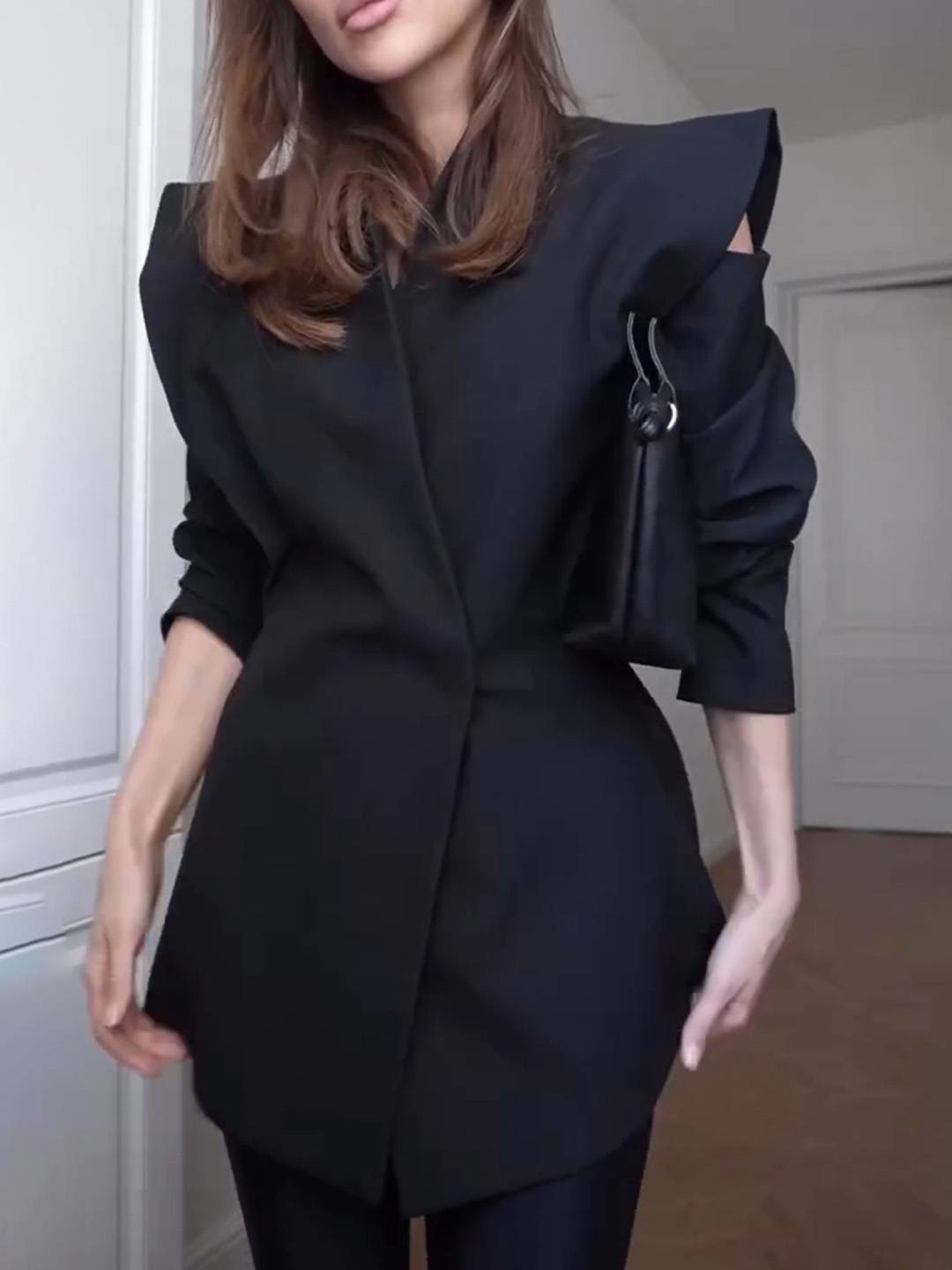 Cocolii veste blazer femme découpes boutons poches v-cou manches longues femme élégant décontracté vintage pour bureau