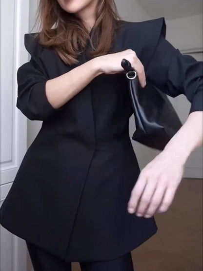 Cocolii veste blazer femme découpes boutons poches v-cou manches longues femme élégant décontracté vintage pour bureau