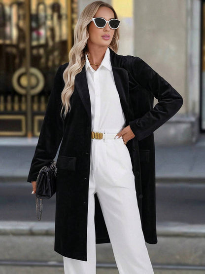 Cocolii mi-longue blazer en velours boutonnage poches col revers femme décontracté vintage pardessus de bureau