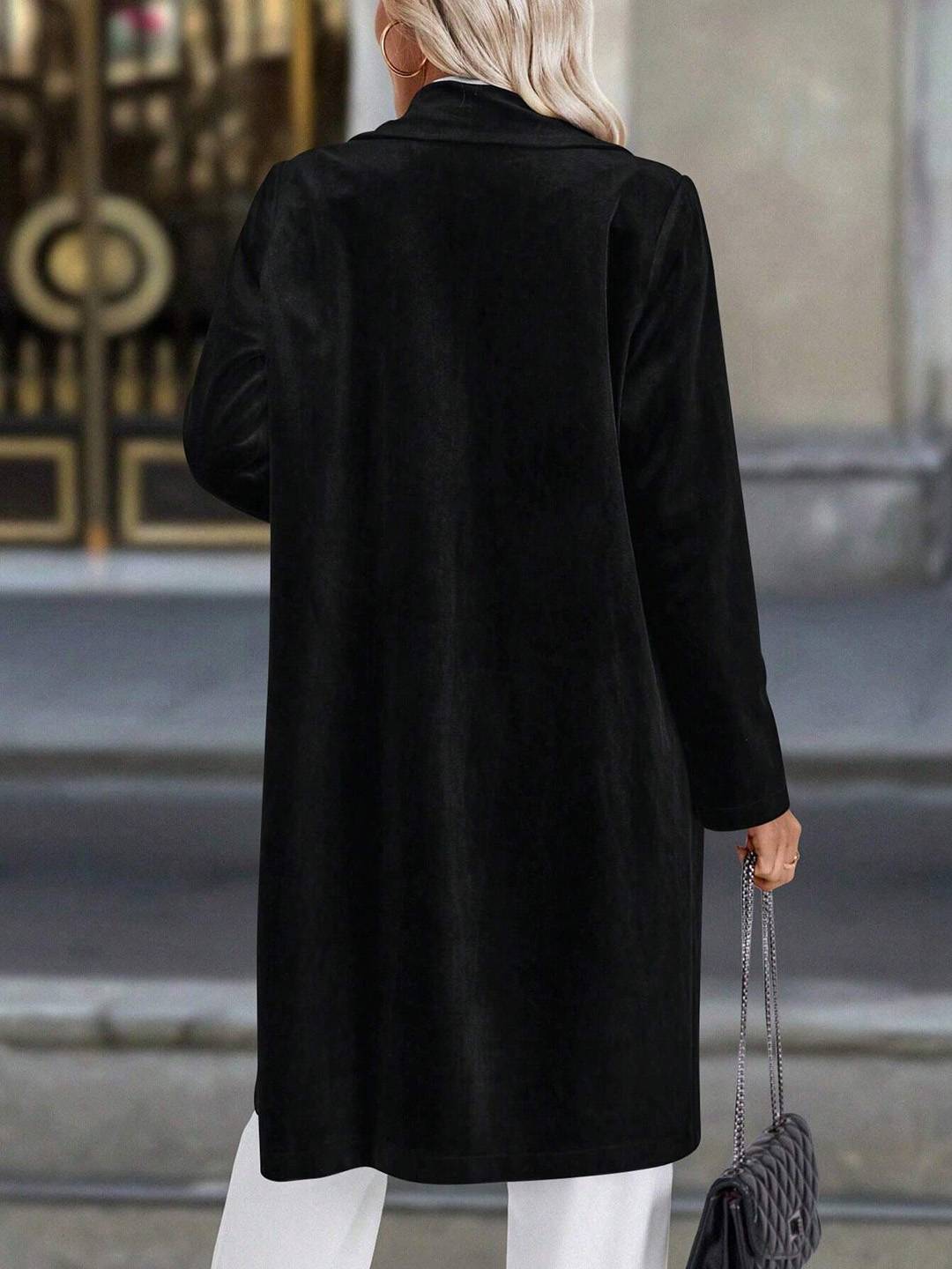 Cocolii mi-longue blazer en velours boutonnage poches col revers femme décontracté vintage pardessus de bureau