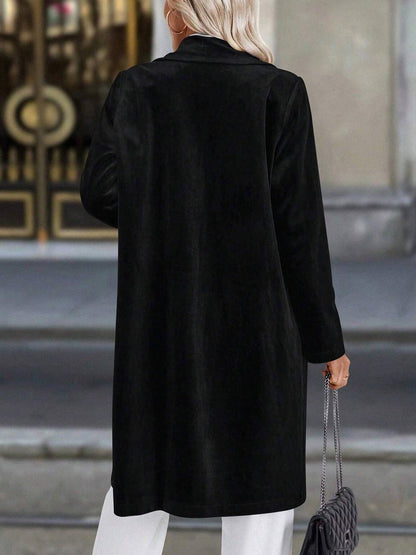 Cocolii mi-longue blazer en velours boutonnage poches col revers femme décontracté vintage pardessus de bureau