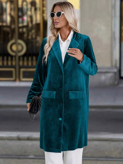 Cocolii mi-longue blazer en velours boutonnage poches col revers femme décontracté vintage pardessus de bureau