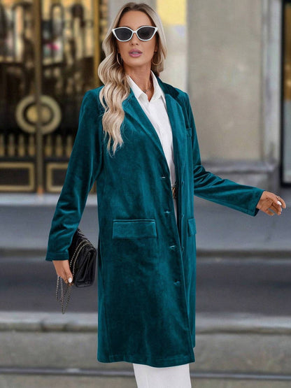 Cocolii mi-longue blazer en velours boutonnage poches col revers femme décontracté vintage pardessus de bureau