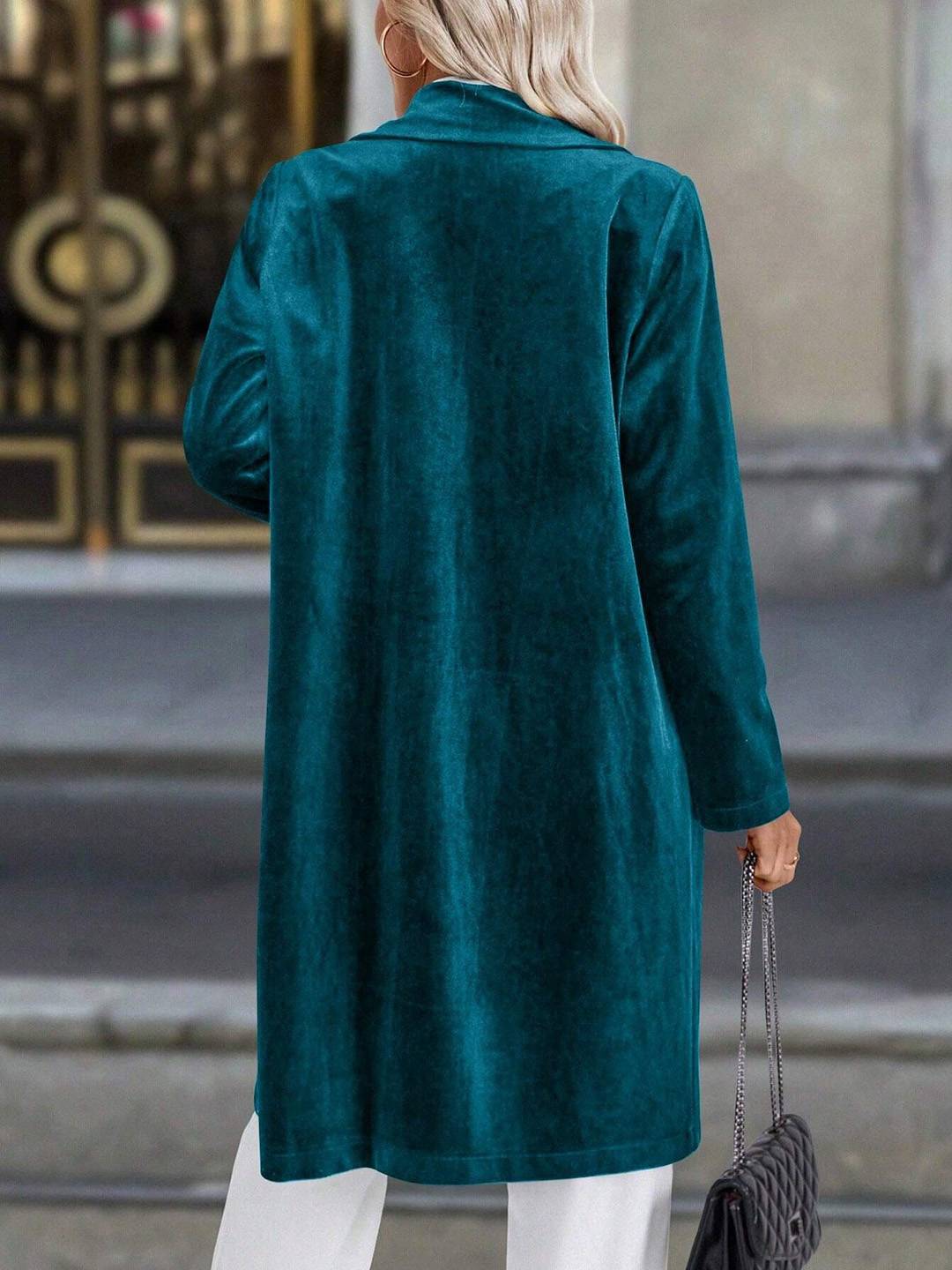 Cocolii mi-longue blazer en velours boutonnage poches col revers femme décontracté vintage pardessus de bureau