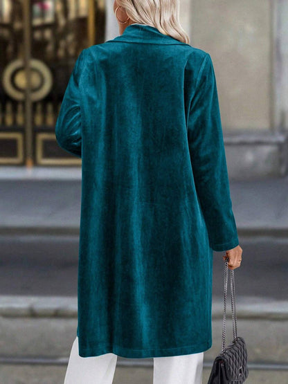 Cocolii mi-longue blazer en velours boutonnage poches col revers femme décontracté vintage pardessus de bureau