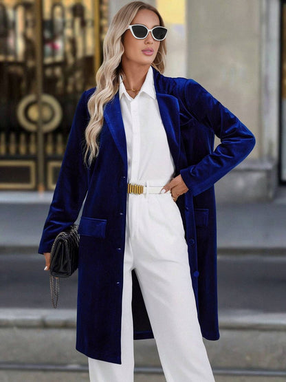 Cocolii mi-longue blazer en velours boutonnage poches col revers femme décontracté vintage pardessus de bureau