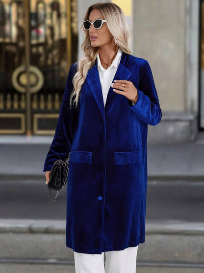 Cocolii mi-longue blazer en velours boutonnage poches col revers femme décontracté vintage pardessus de bureau