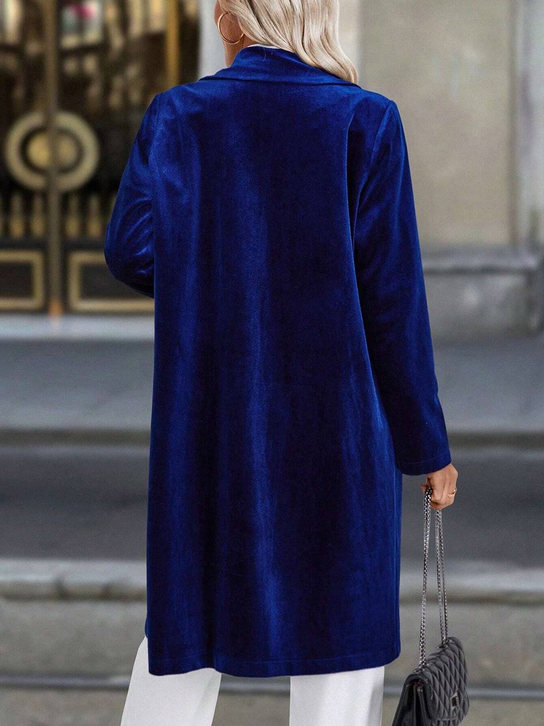 Cocolii mi-longue blazer en velours boutonnage poches col revers femme décontracté vintage pardessus de bureau