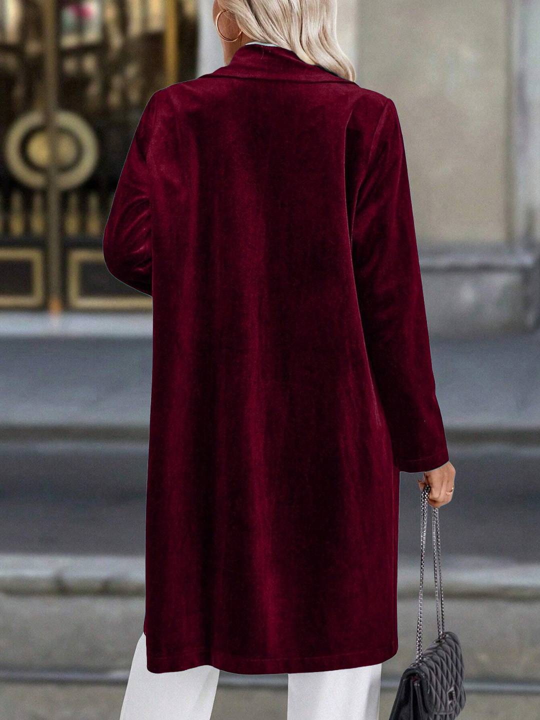 Cocolii mi-longue blazer en velours boutonnage poches col revers femme décontracté vintage pardessus de bureau