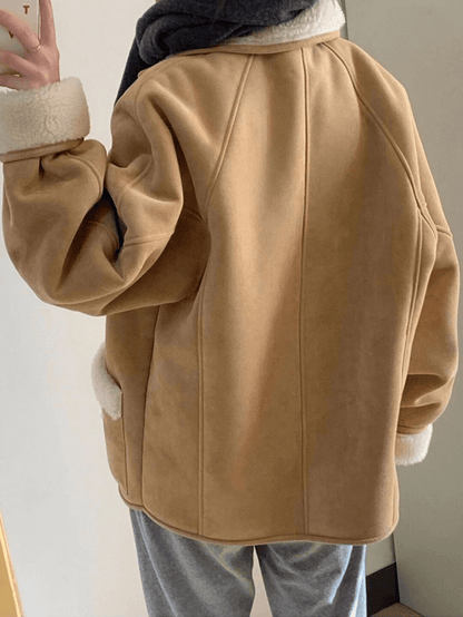 Cocolii manteau aviateur suedine boutonnage poches col revers manches longues femme décontracté hiver veste