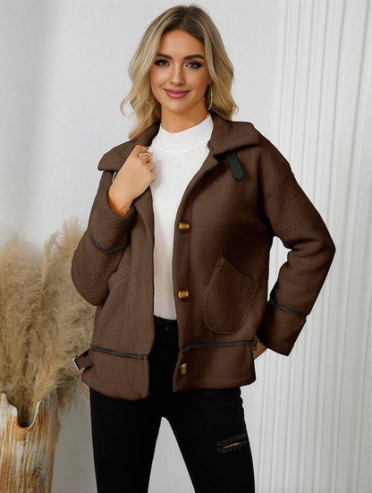 Cocolii manteau aviateur boutonnage poches chunky buckle col revers manches longues fermeture éclair femme décontracté veste