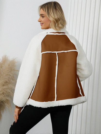 Cocolii manteau aviateur suedine poches col revers manches longues fermeture éclair femme élégant décontracté veste