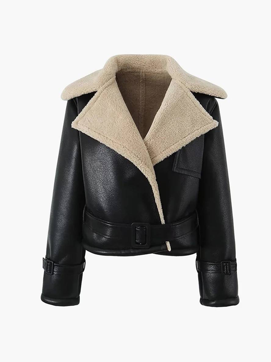 Cocolii court perfecto femme simili cuir ceinture col revers manches longues femme élégant décontracté oversized veste