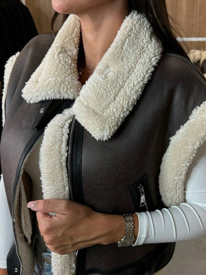 Cocolii court veste aviateur en daim molleton sans manches fermeture éclair poches ceinture femme décontracté gilet suedine