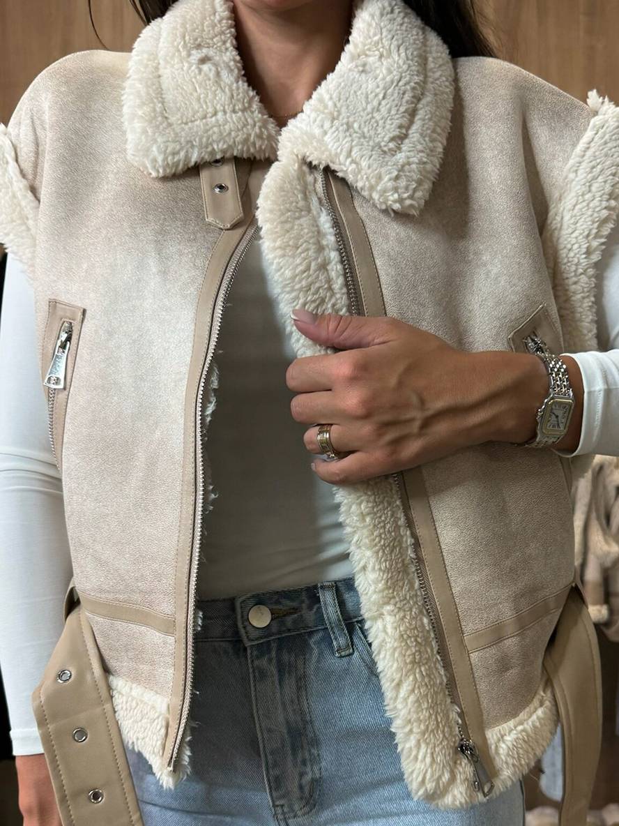 Cocolii court veste aviateur en daim molleton sans manches fermeture éclair poches ceinture femme décontracté gilet suedine