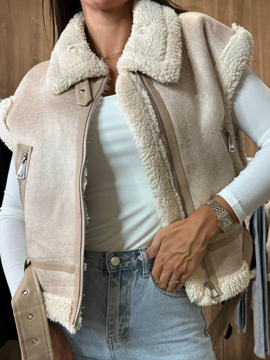 Cocolii court veste aviateur en daim molleton sans manches fermeture éclair poches ceinture femme décontracté gilet suedine