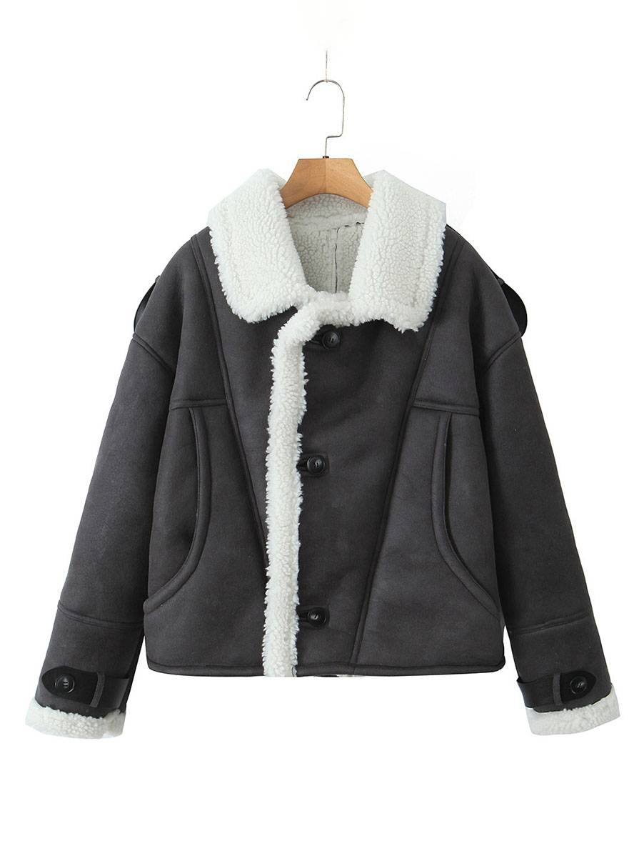 Cocolii manteau aviateur suedine doublé polaire molleton poches col revers femme vintage décontracté hiver veste