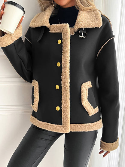 Cocolii manteau aviateur femme hiver style peau de mouton veste chaude en similicuir doublée fourrure col revers décontracté