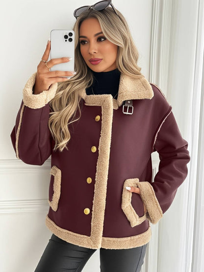 Cocolii manteau aviateur femme hiver style peau de mouton veste chaude en similicuir doublée fourrure col revers décontracté