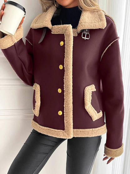 Cocolii manteau aviateur femme hiver style peau de mouton veste chaude en similicuir doublée fourrure col revers décontracté
