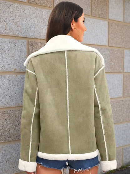 Cocolii veste aviateur femme doublé polaire poches chunky buckle col revers décontracté chaud manteau en suédine