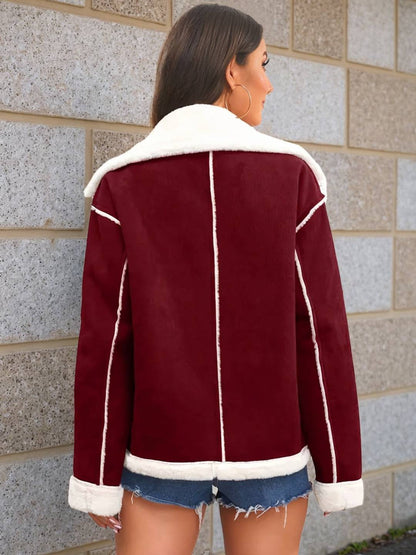 Cocolii veste aviateur femme doublé polaire poches chunky buckle col revers décontracté chaud manteau en suédine