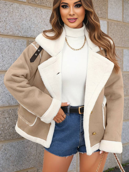 Cocolii veste aviateur femme doublé polaire poches chunky buckle col revers décontracté chaud manteau en suédine