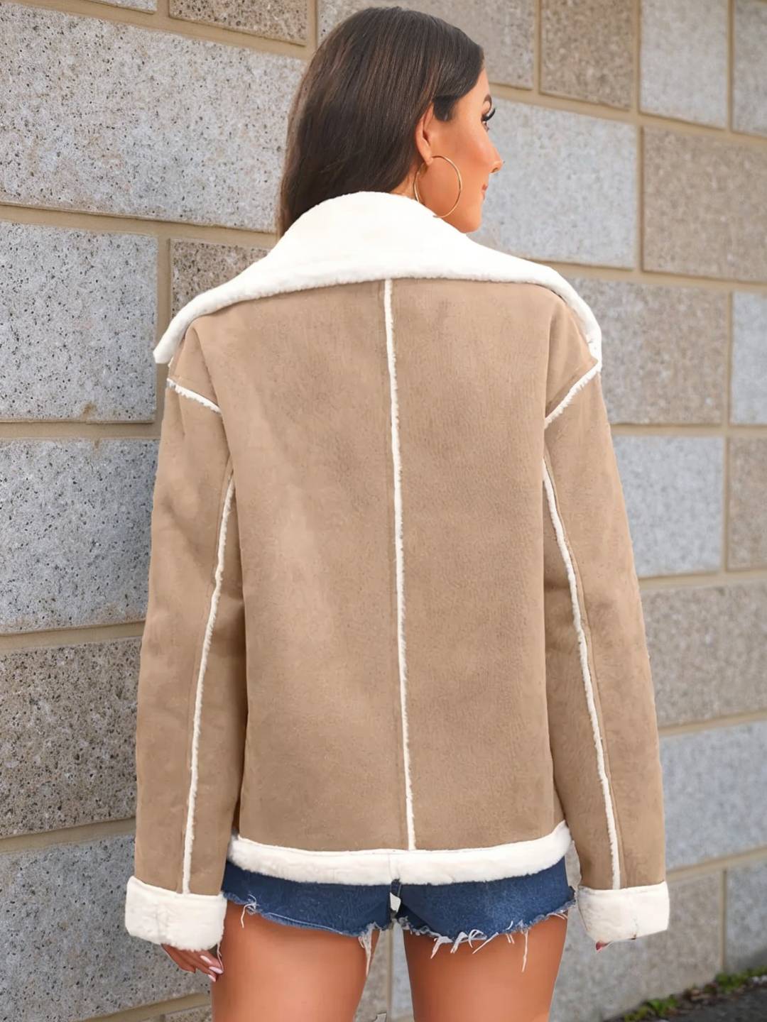 Cocolii veste aviateur femme doublé polaire poches chunky buckle col revers décontracté chaud manteau en suédine