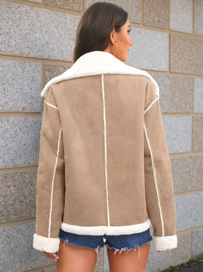 Cocolii veste aviateur femme doublé polaire poches chunky buckle col revers décontracté chaud manteau en suédine