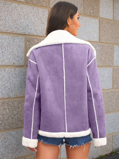 Cocolii veste aviateur femme doublé polaire poches chunky buckle col revers décontracté chaud manteau en suédine